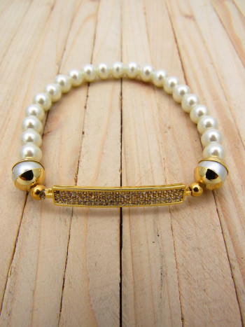 pulseras dorado zircones|perlas blanco